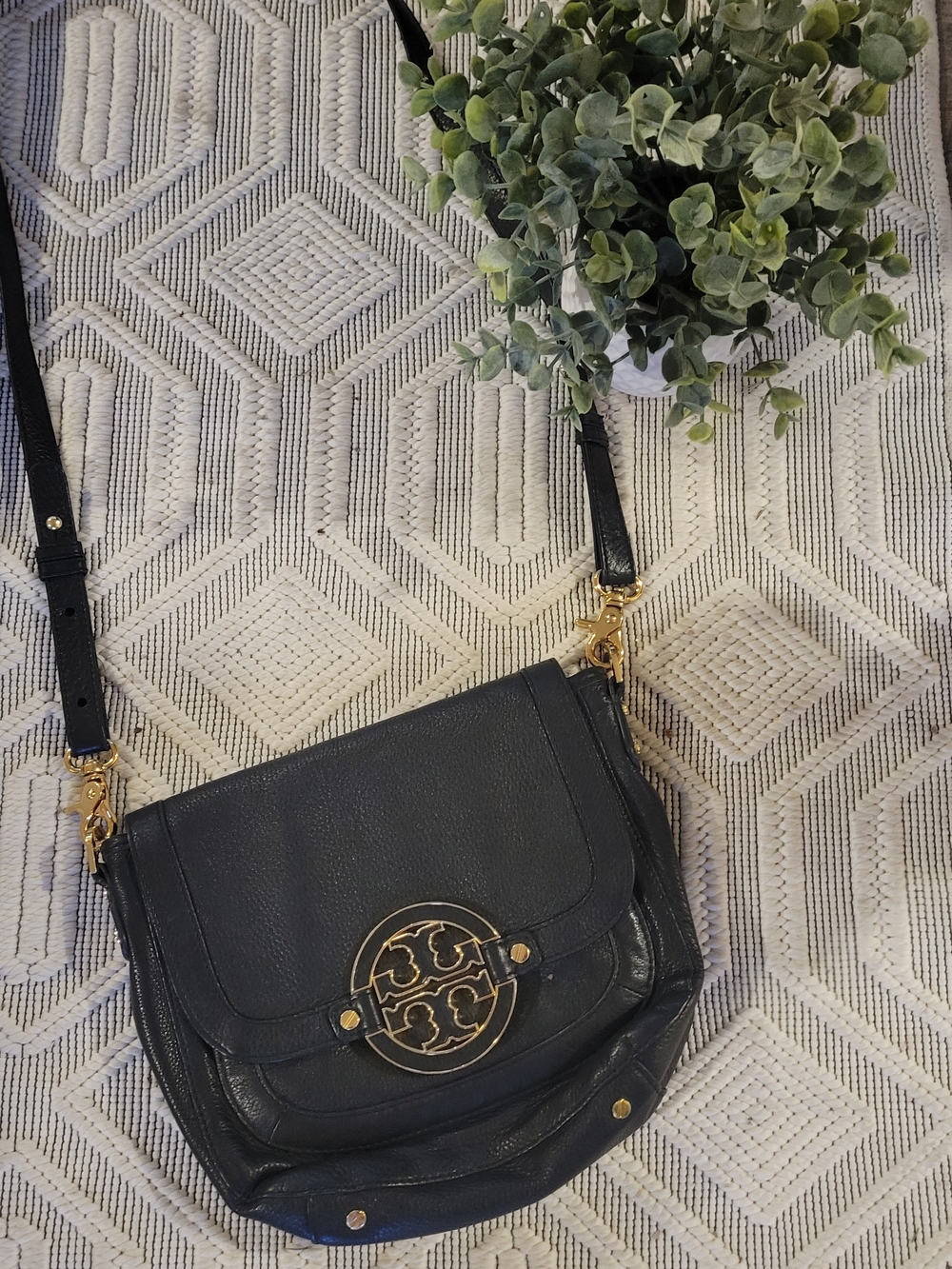 Tory Burch Black Leather Crossbody with Gold-Tone Logo